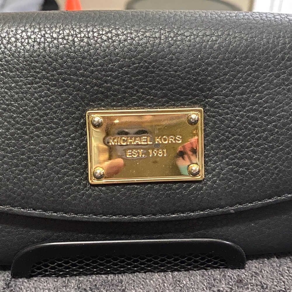Michael Kors Pebbled Leather Clutch in Black and Gold